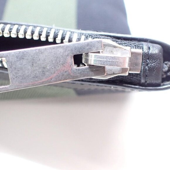 Saint Laurent Black/Green Stripe Canvas Zip Pouch - Picture 9 of 13